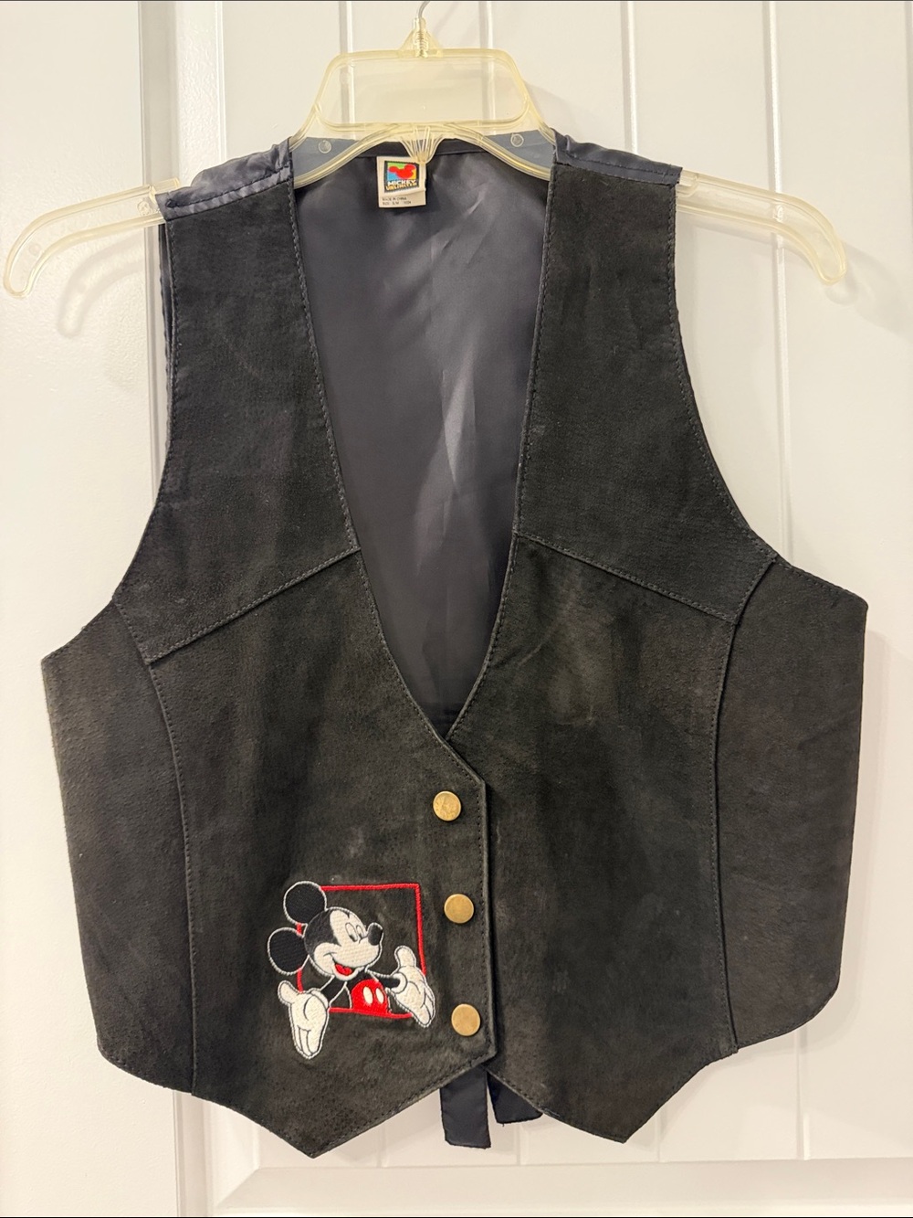 S/M Disney Black Suede Mickey Mouse Vest with Gold Buttons